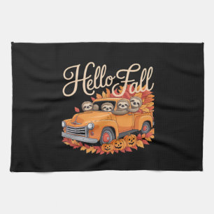Hello Fall Funny Sloth Halloween pumkin Classic T- Tea Towel