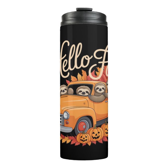 Hello Fall Funny Sloth Halloween pumkin Classic T- Thermal Tumbler (Front)