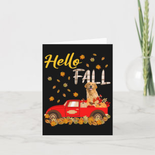 Hello Fall Golden Retriever Leaf Autumn Red Truck  Card