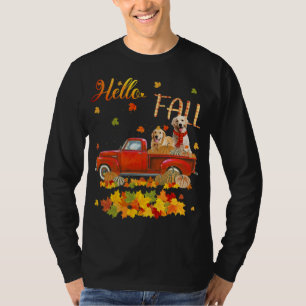 Hello Fall Golden Retriever Leaf Autumn Red Truck T-Shirt