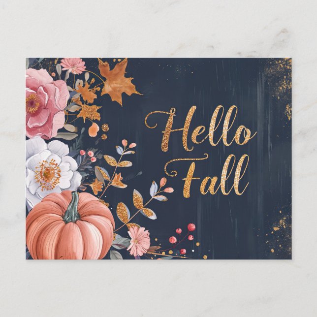 Hello Fall greeting card with flowers  (Front)