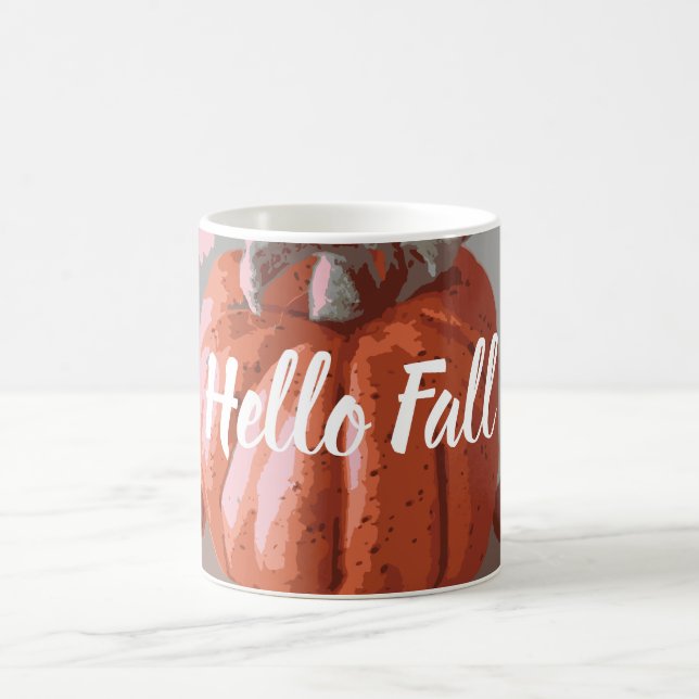 Hello Fall Grey and Orange Autumn Fall Pumpkin Coffee Mug (Center)