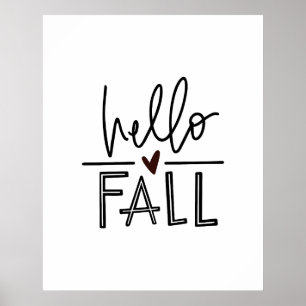 Hello Fall Hand Lettered  Autumn Poster 