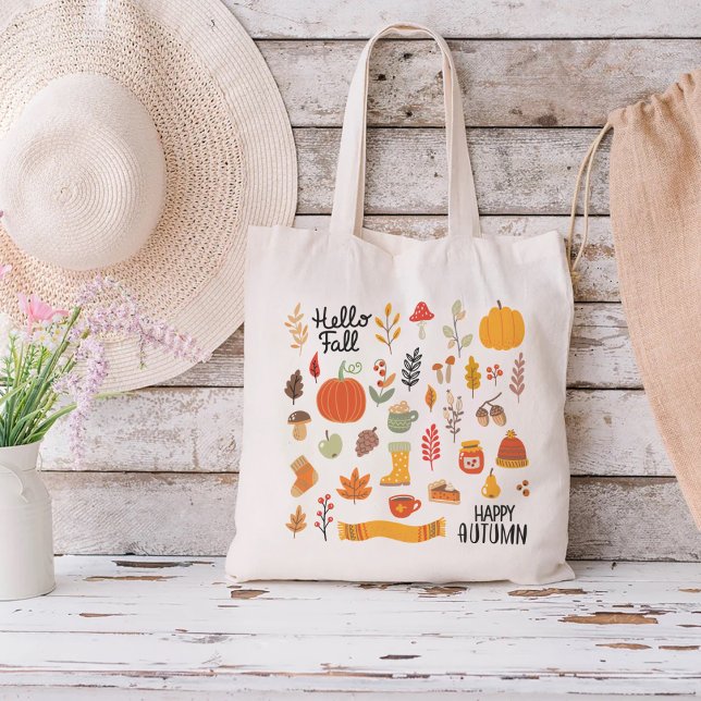 Hello Fall Happy Autumn Tote Bag (Creator Uploaded)