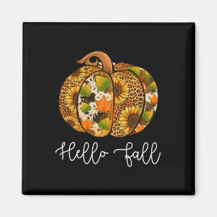 Hello Fall Happy Fall Y'all Autumn Pumpkin Leopard Magnet