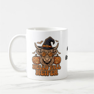 Hello Fall Heifer Halloween Highland Cow Retro Coffee Mug