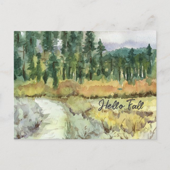 Hello Fall Hiking Trail Mountain Landscape Forest Postcard (Front)
