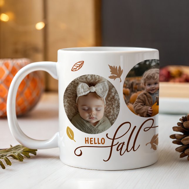 Hello Fall Leaves 5 Photo Collage Large Coffee Mug (Creator Uploaded)