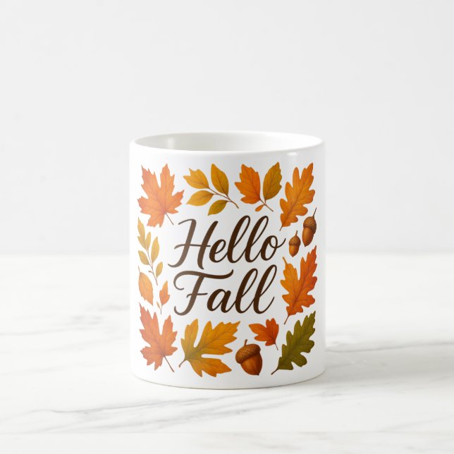 Hello Fall leaves and acorns Coffee Mug (Center)