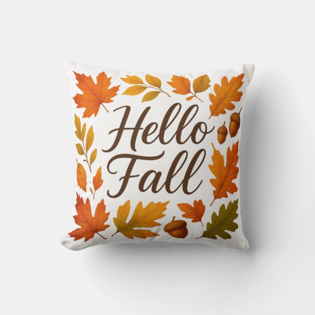 Hello Fall leaves and acorns Cushion (Front)