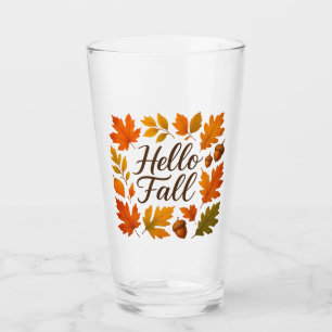 Hello Fall leaves and acorns Glass