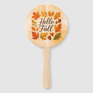 Hello Fall leaves and acorns Hand Fan
