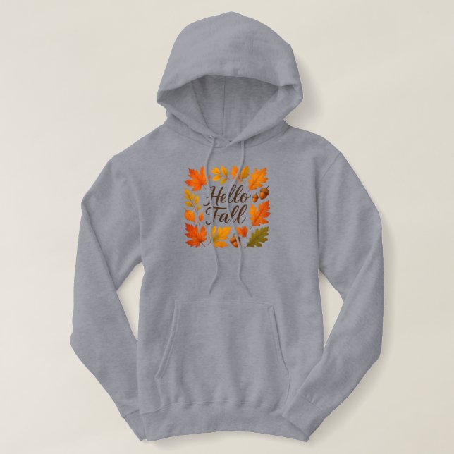Hello Fall leaves and acorns Hoodie (Design Front)