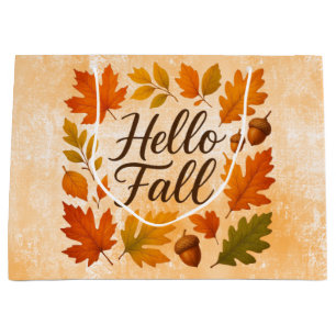 Hello Fall leaves and acorns Large Gift Bag