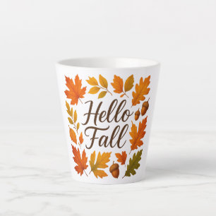 Hello Fall leaves and acorns Latte Mug