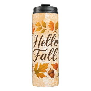 Hello Fall leaves and acorns Thermal Tumbler