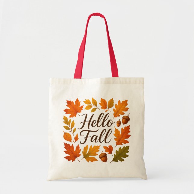 Hello Fall leaves and acorns Tote Bag (Front)