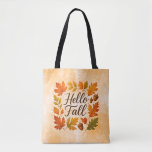 Hello Fall leaves and acorns Tote Bag