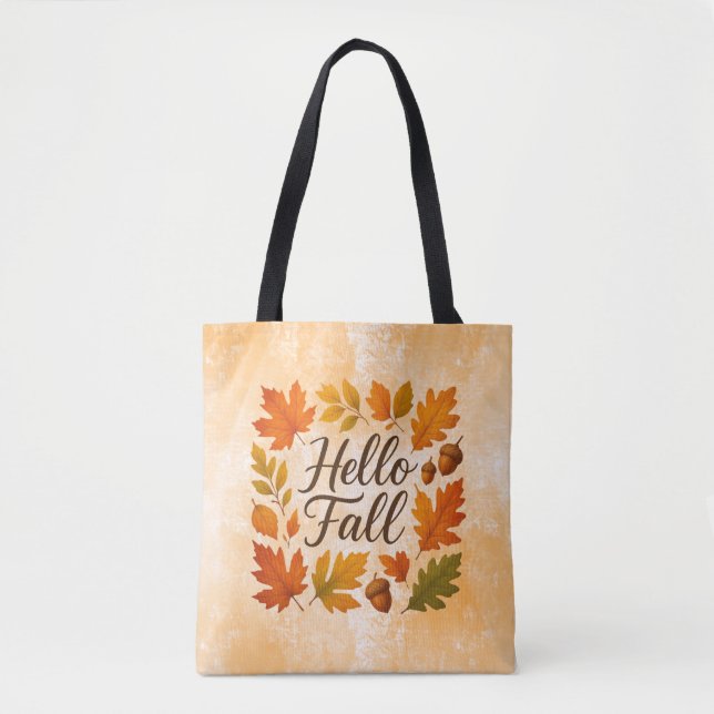 Hello Fall leaves and acorns Tote Bag (Front)