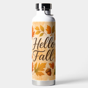 Hello Fall leaves and acorns Water Bottle