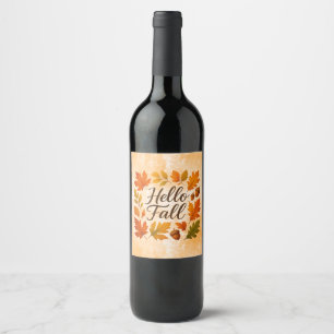 Hello Fall leaves and acorns Wine Label
