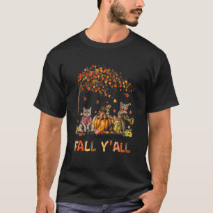 Hello Fall Leaves Pumpkin Cat Kitties Halloween D T-Shirt