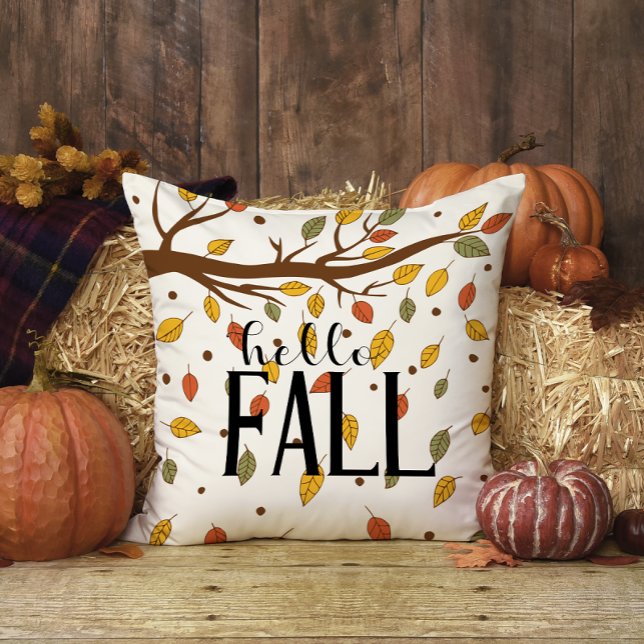 Hello Fall Leaves Tree Family Name Thanksgiving Cushion (Creator Uploaded)