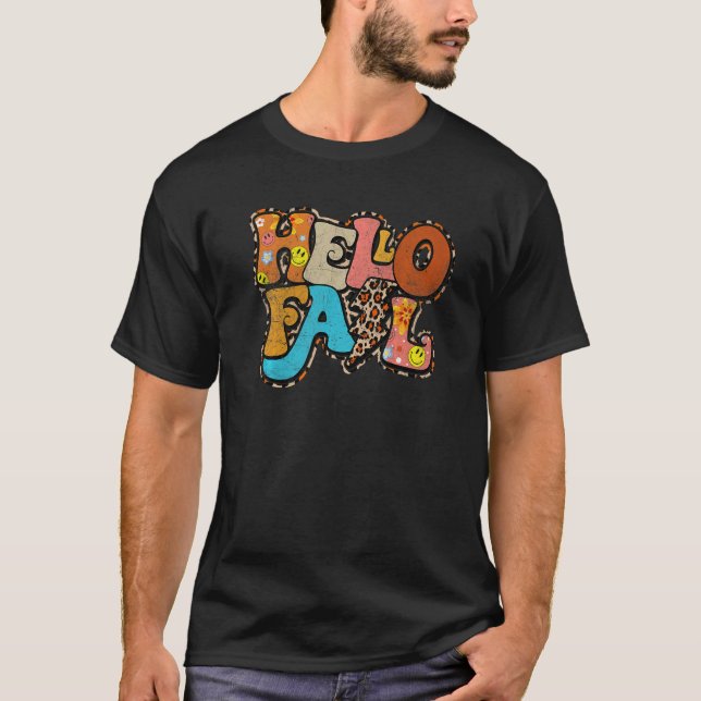 Hello Fall leopard Cute lightning bolt autumn fall T-Shirt (Front)