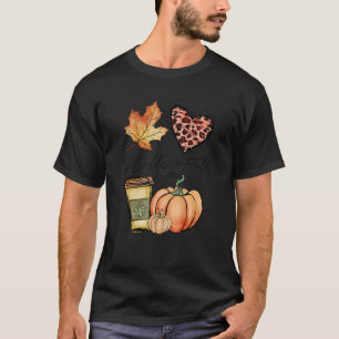 Hello Fall Leopard Heart Pumpkin Autumn Leaves Tha T-Shirt