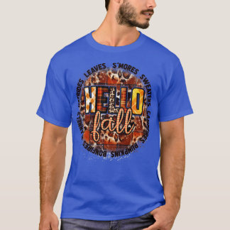 hello fall leopard pumpkin spice autumn vibes T-Shirt
