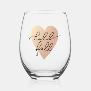 Hello Fall Love Heart Stemless Wine Glass