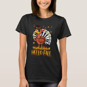 Hello Fall Music Piano Teachers Music Turkey T-Shirt