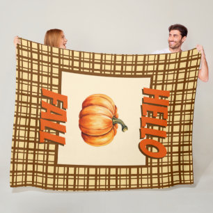 Hello Fall- Nature Pumpkin Plaid Cosy Autumn Fleece Blanket