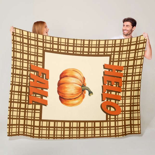 Hello Fall- Nature Pumpkin Plaid Cosy Autumn Fleece Blanket (In Situ)
