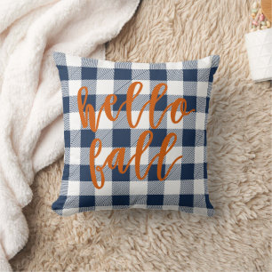 Hello fall navy buffalo check cushion