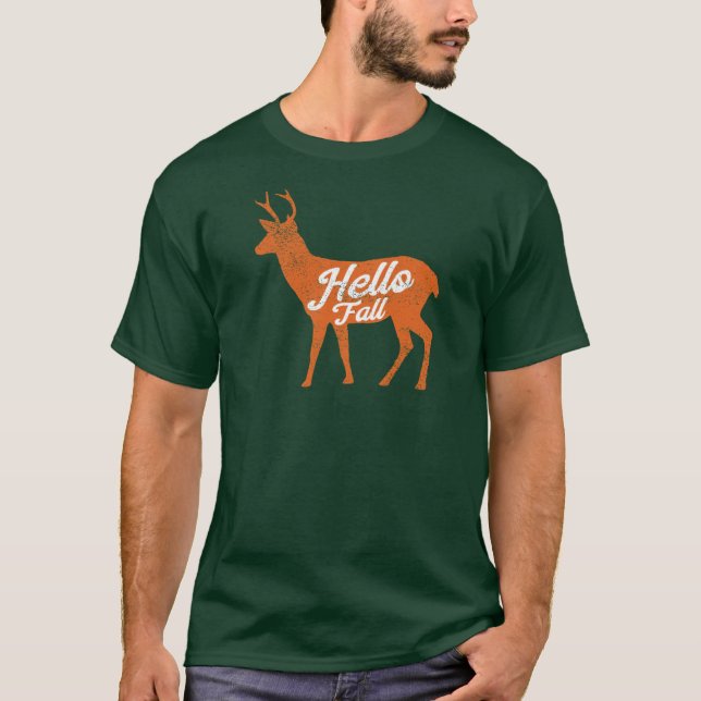 Hello Fall Orange Deer T-Shirt (Front)