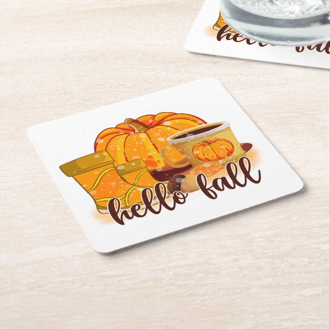 Hello Fall Pumpkin & Boots Coaster (Angled)