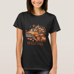 Hello Fall Pumpkin Ckup Truck Gnome Autumn Tree Fa T-Shirt
