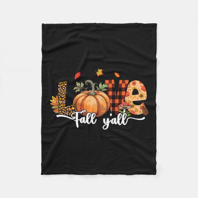 Hello Fall Pumpkin Love Fall Y'all Leopard Fall Th Fleece Blanket (Front)