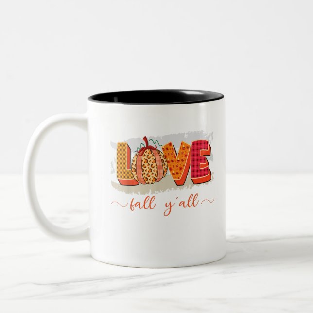 Hello Fall Pumpkin Love Fall Y'All Leopard Peace L Two-Tone Coffee Mug (Left)