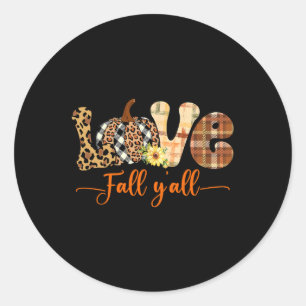 Hello Fall Pumpkin Love Fall Yall Leopard Peace Th Classic Round Sticker