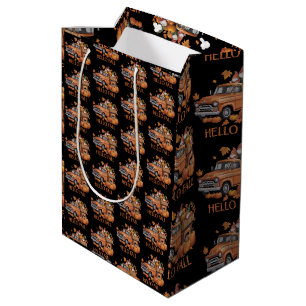 Hello Fall Pumpkin Pickup Truck Gnome Autumn Tree  Medium Gift Bag