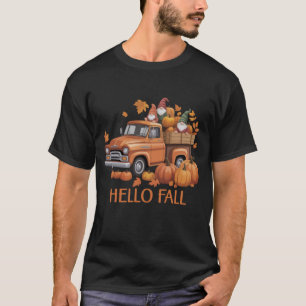 Hello Fall Pumpkin Pickup Truck Gnome Autumn Tree T-Shirt