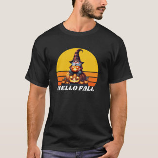 Hello Fall Pumpkin Plaid Truck Gnomes For Hallowee T-Shirt
