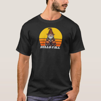 Hello Fall Pumpkin Plaid Truck Gnomes For Hallowee T-Shirt