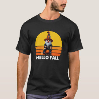 Hello Fall Pumpkin Plaid Truck Gnomes For Hallowee T-Shirt