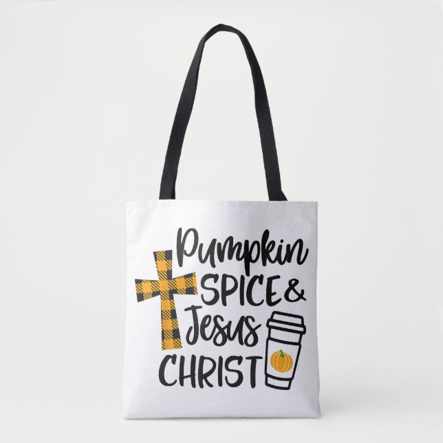 Hello Fall Pumpkin Spice & Jesus Christ Fall Chris Tote Bag (Front)