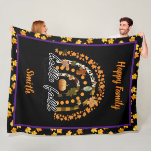 Hello Fall Pumpkin Trendy Fleece Blanket