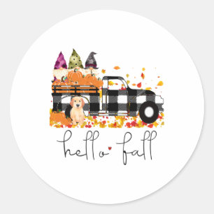 Hello Fall Pumpkin Truck Gnomes Dog Graphic Women Classic Round Sticker