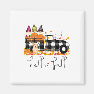Hello Fall Pumpkin Truck Gnomes Dog Graphic Women Magnet